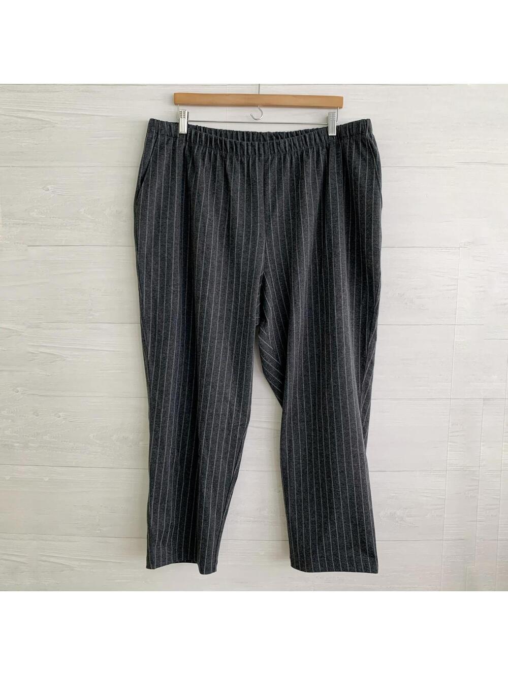 NWT Lands' End Sport Knit Charcoal Pinstripe Straight Leg Pants 2XP Petite